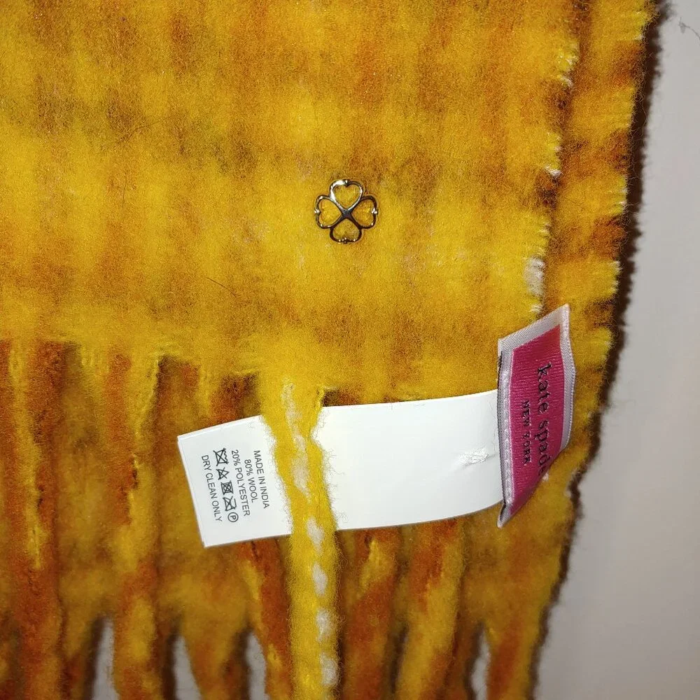 Kate Spade Fiesta Plaid Brushed Scarf Wool Blend Orange Fringed Plaid OS